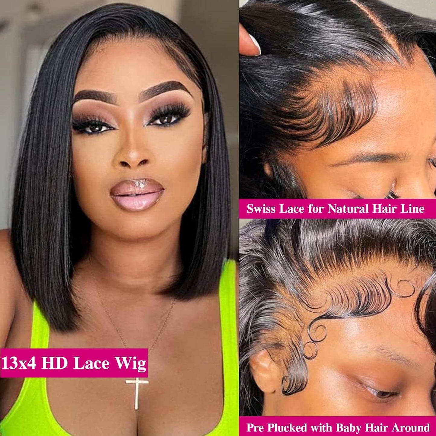 1 of Bob Wig Human Hair 14 Inch Nature Black and 1 of Bob Wig Human Hair 10 Inch Nature Black