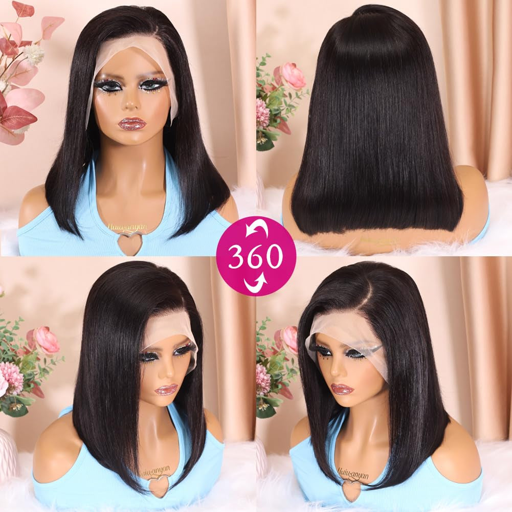 1 of Bob Wig Human Hair 14 Inch Nature Black and 1 of Bob Wig Human Hair 10 Inch Nature Black