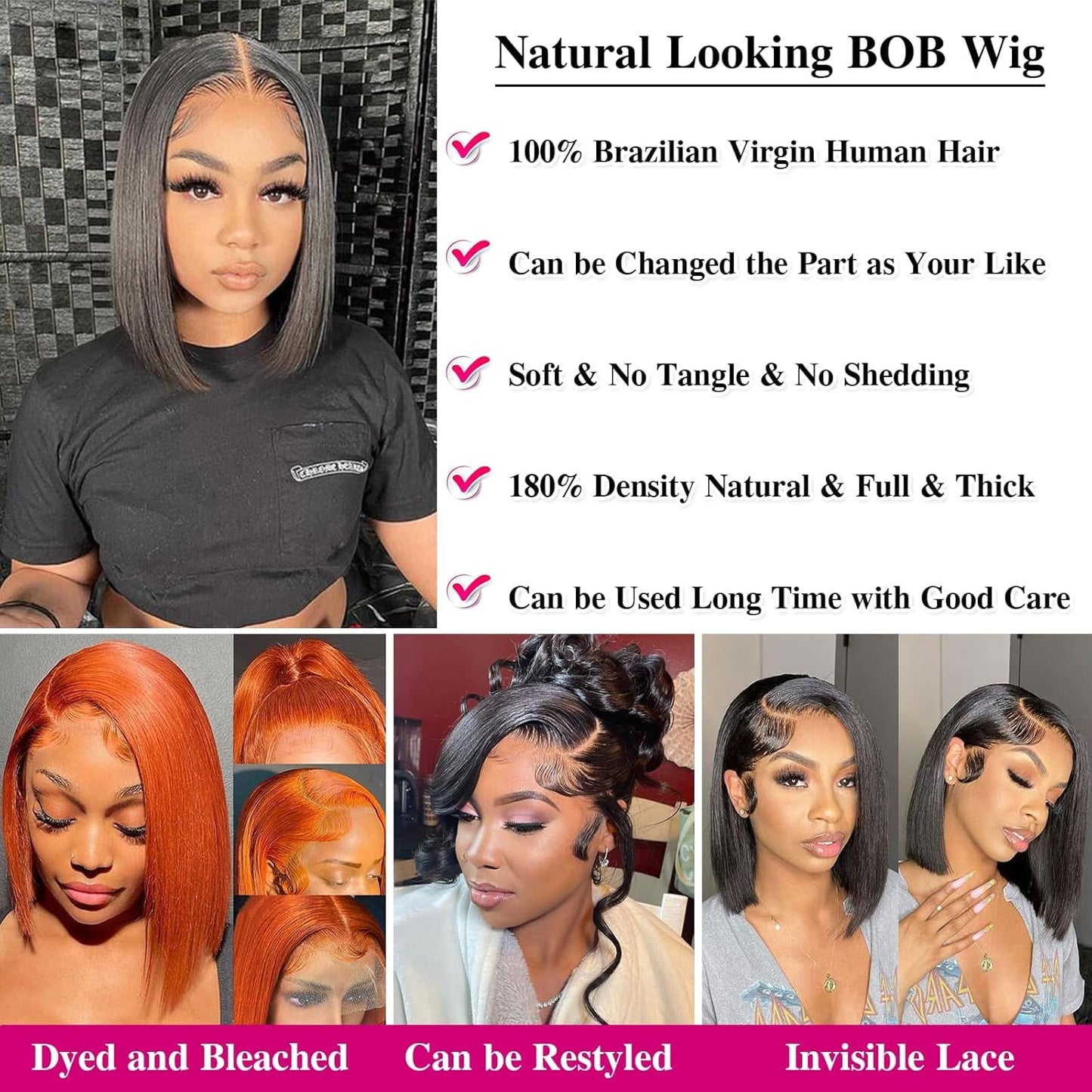 1 of Bob Wig Human Hair 14 Inch Nature Black and 1 of Bob Wig Human Hair 10 Inch Nature Black
