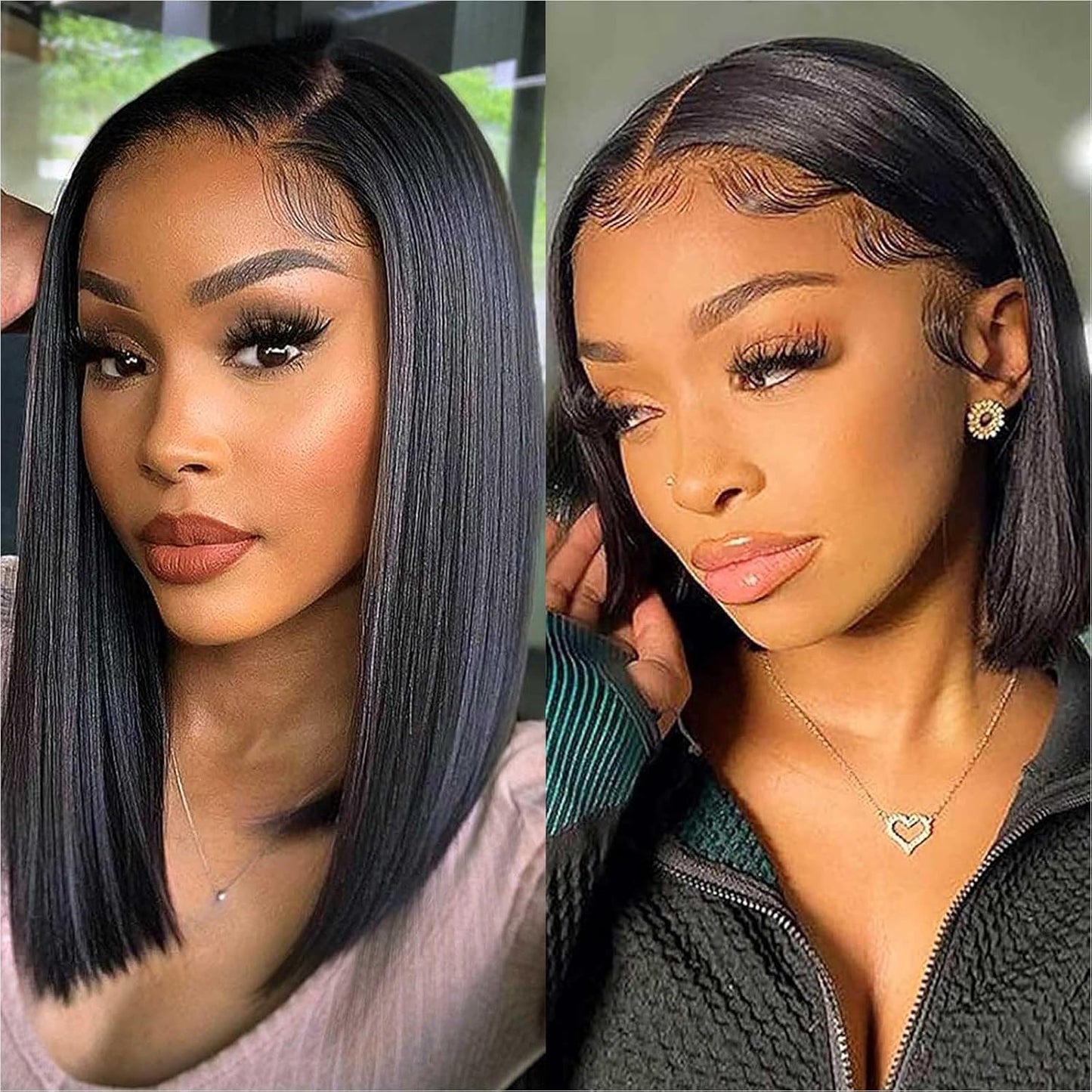 1 of Bob Wig Human Hair 14 Inch Nature Black and 1 of Bob Wig Human Hair 10 Inch Nature Black