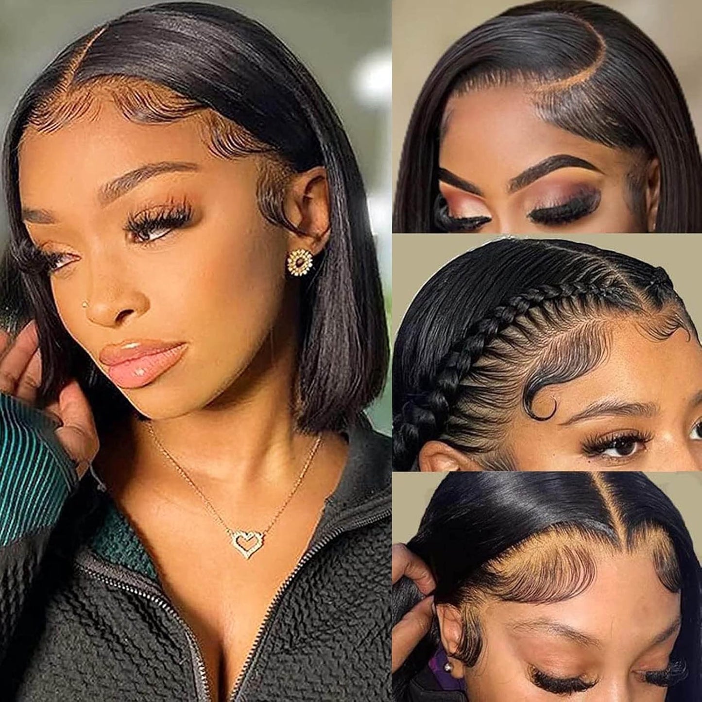 1 of Bob Wig Human Hair 14 Inch Nature Black and 1 of Bob Wig Human Hair 10 Inch Nature Black
